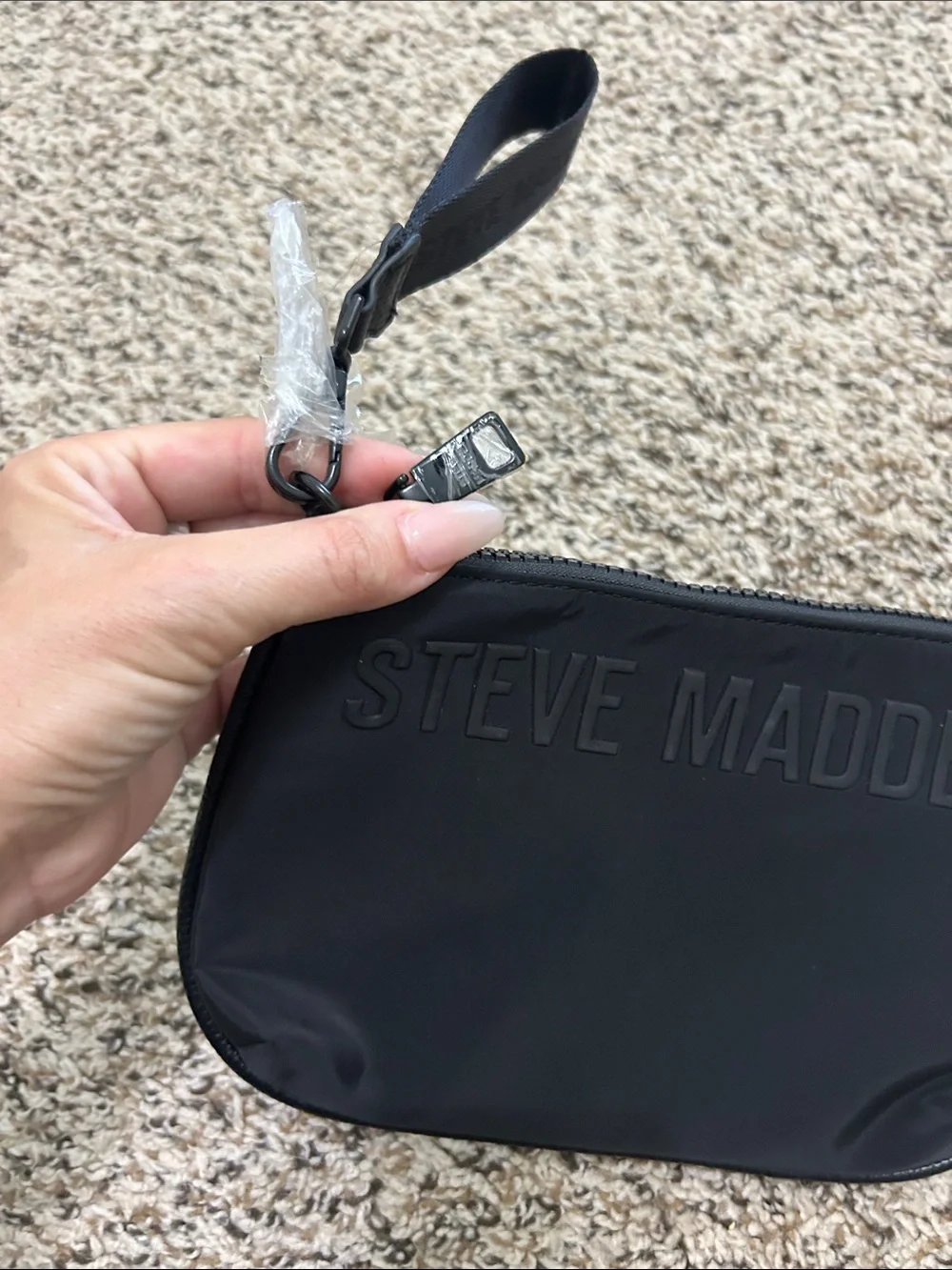 Steve Madden Black Logo Wristlet Pouch